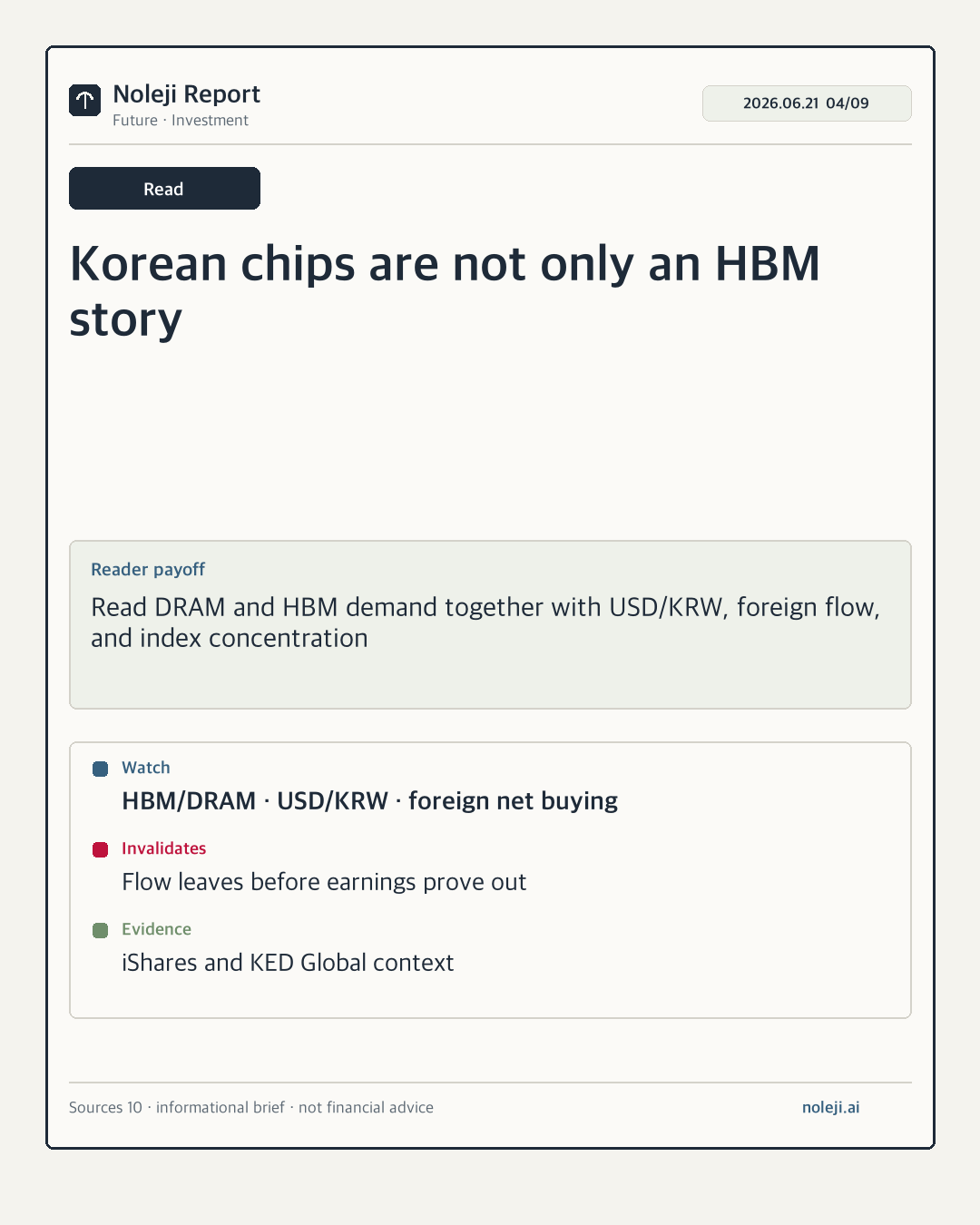 카드 4 (해석): 한국 반도체는 HBM만 보면 부족하다 — DRAM/HBM 수요에 USD/KRW, 외국인 순매수, 지수 집중도를 같이 붙여야 한다