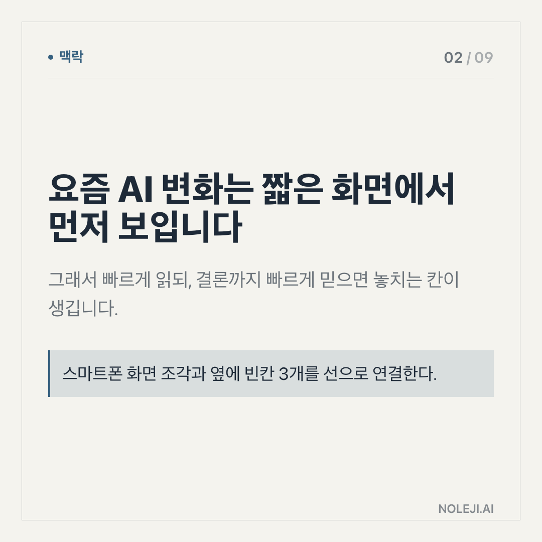 카드 2 (맥락): 조사가 빨라지면 검산이 더 중요해집니다 — 검색과 정리는 줄어들 수 있지만, 무엇을 믿을지는 여전히 당신이 정해야 합니다.